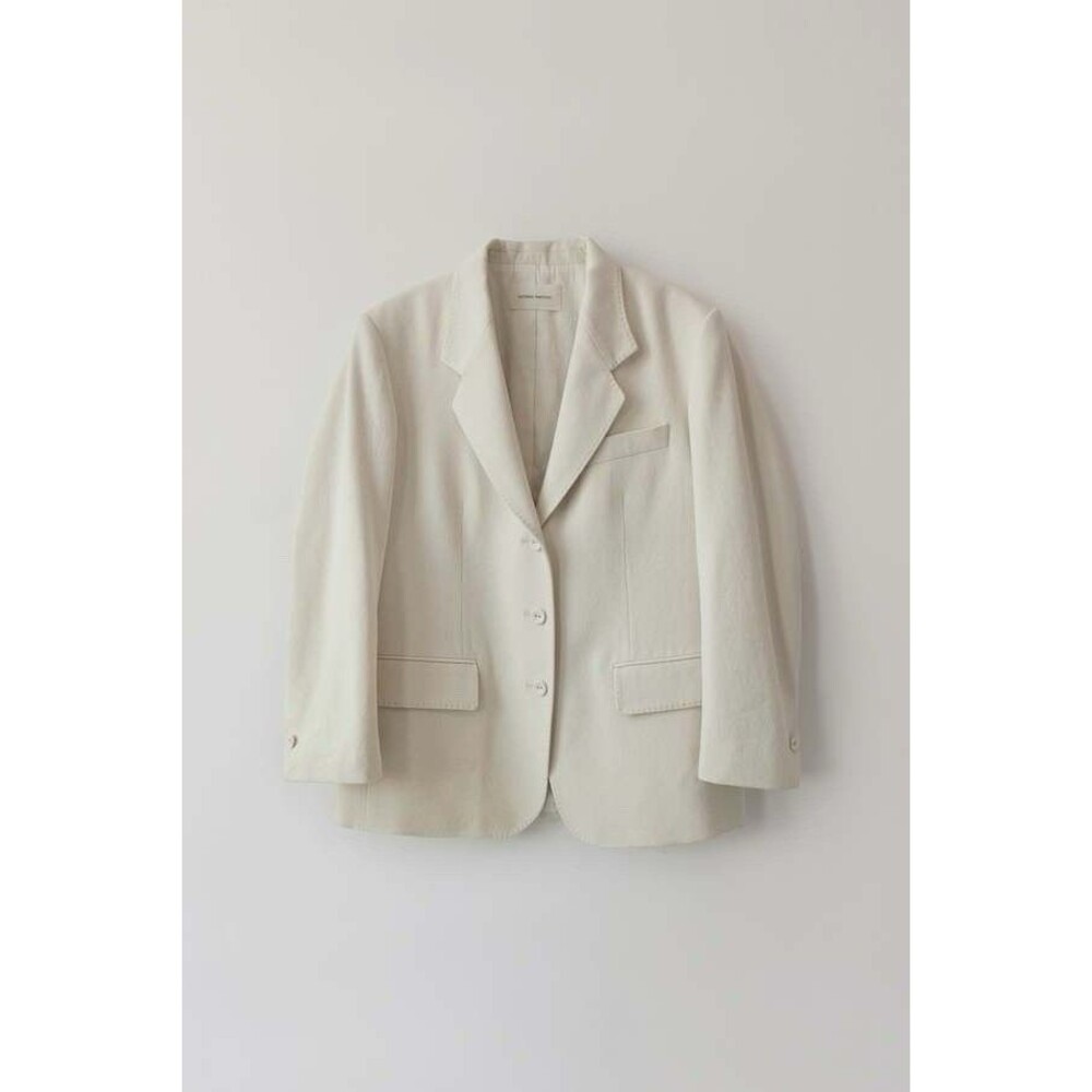 Nothing Written Savoye Twill Blazer Jacket (Sz L) Natural Cotton Wool 3-Button